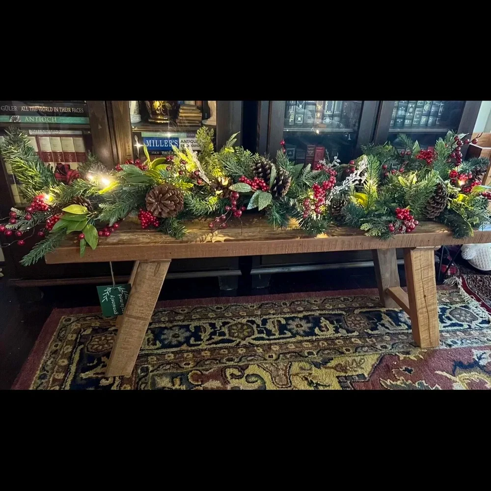 9 foot Premium Pre-lit Glittered Berries Pine Cones Garland, Farmhouse Christmas